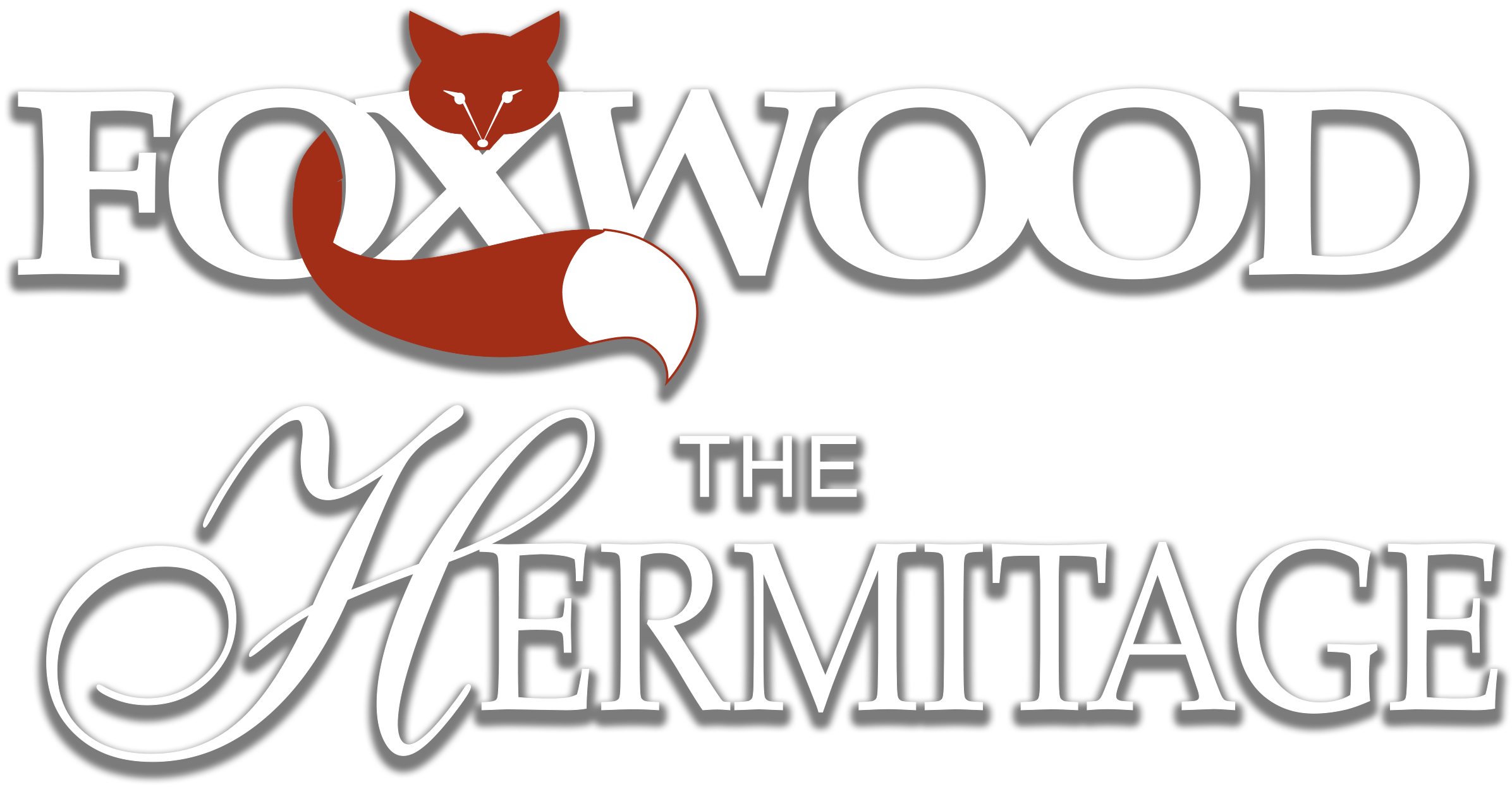 a logo for foxwood the ferret with a red cat on a black background